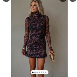 These Three Boutique Corina Mesh Mini Dress - Brown Size Medium